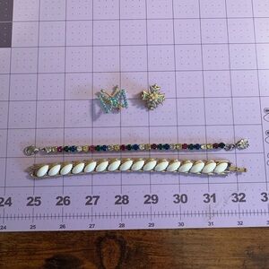 Crown Trifari & Monet Vintage Bracelets & Turquoise Accent Pins